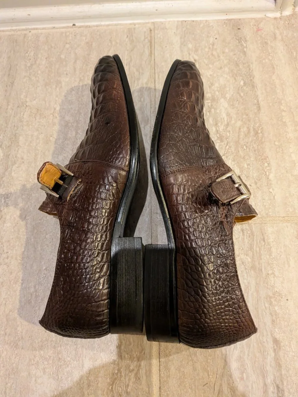 Vero cuoio Brown Leather Shoes Crocodile Pattern Lace Up Size 40 US 8